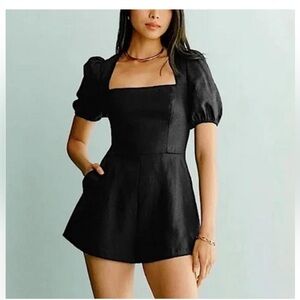 Reformation Dionne Linen Romper in Black